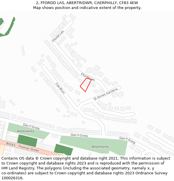 2, FFORDD LAS, ABERTRIDWR, CAERPHILLY, CF83 4EW: Location map and indicative extent of plot