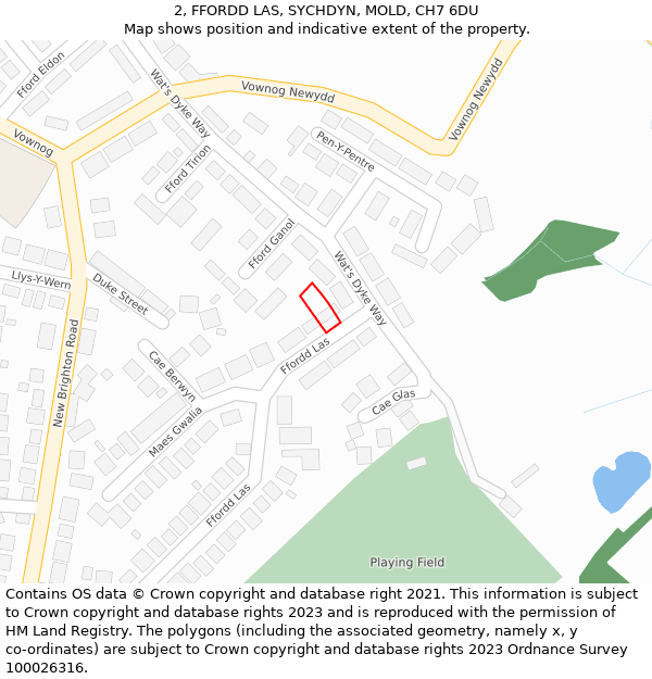 2, FFORDD LAS, SYCHDYN, MOLD, CH7 6DU: Location map and indicative extent of plot