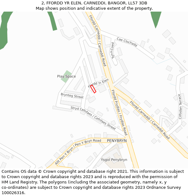 2, FFORDD YR ELEN, CARNEDDI, BANGOR, LL57 3DB: Location map and indicative extent of plot