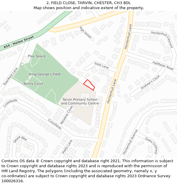 2, FIELD CLOSE, TARVIN, CHESTER, CH3 8DL: Location map and indicative extent of plot