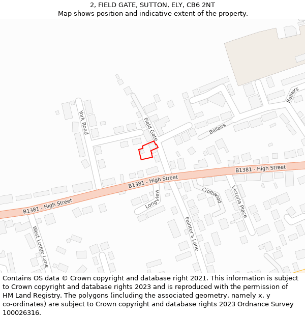 2, FIELD GATE, SUTTON, ELY, CB6 2NT: Location map and indicative extent of plot