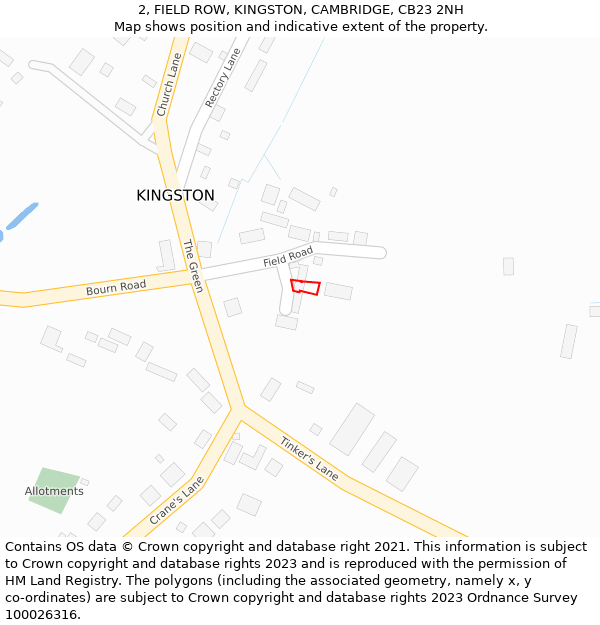 2, FIELD ROW, KINGSTON, CAMBRIDGE, CB23 2NH: Location map and indicative extent of plot