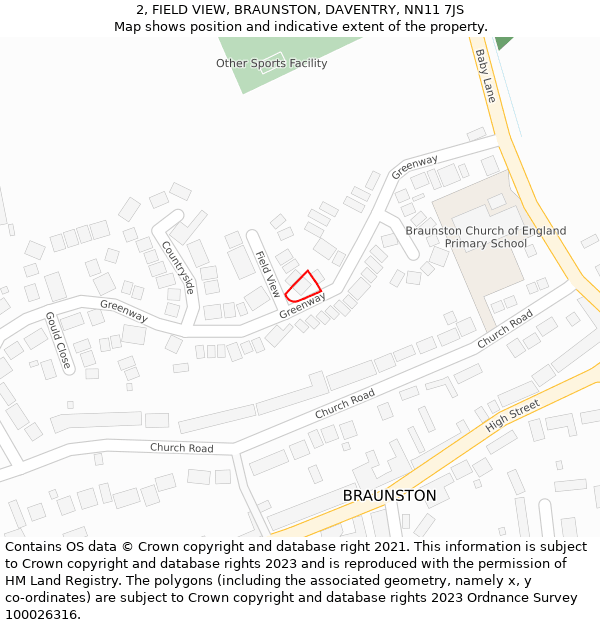 2, FIELD VIEW, BRAUNSTON, DAVENTRY, NN11 7JS: Location map and indicative extent of plot