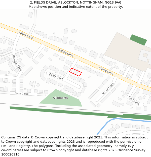 2, FIELDS DRIVE, ASLOCKTON, NOTTINGHAM, NG13 9AG: Location map and indicative extent of plot