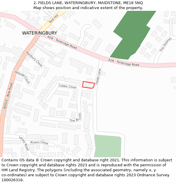 2, FIELDS LANE, WATERINGBURY, MAIDSTONE, ME18 5NQ: Location map and indicative extent of plot