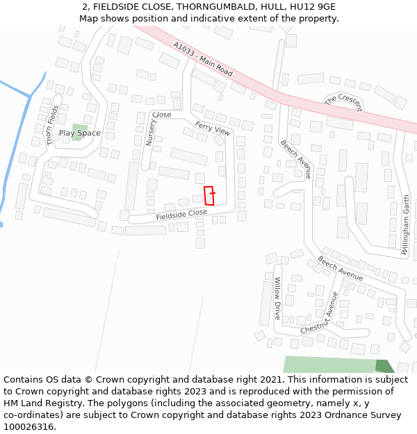 2, FIELDSIDE CLOSE, THORNGUMBALD, HULL, HU12 9GE: Location map and indicative extent of plot