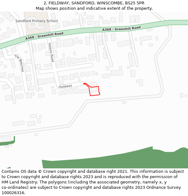 2, FIELDWAY, SANDFORD, WINSCOMBE, BS25 5PR: Location map and indicative extent of plot