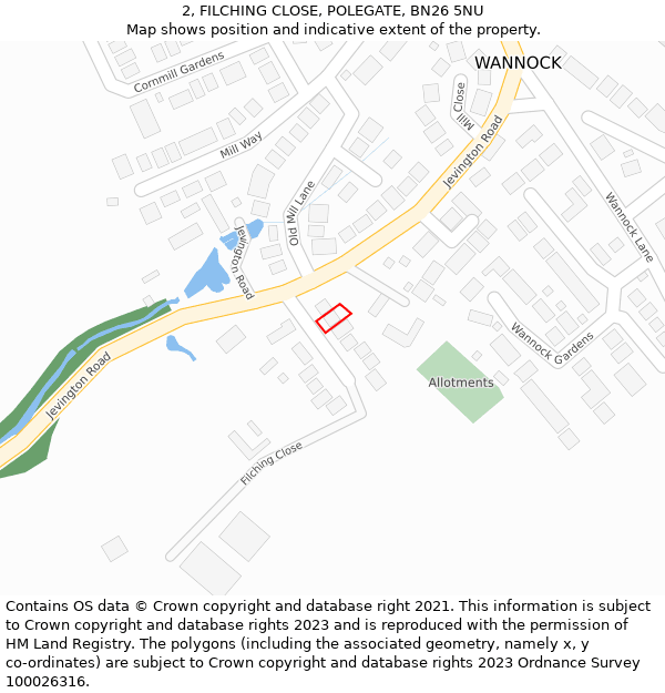 2, FILCHING CLOSE, POLEGATE, BN26 5NU: Location map and indicative extent of plot