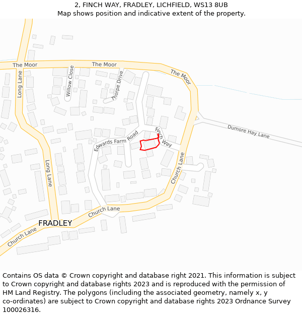 2, FINCH WAY, FRADLEY, LICHFIELD, WS13 8UB: Location map and indicative extent of plot