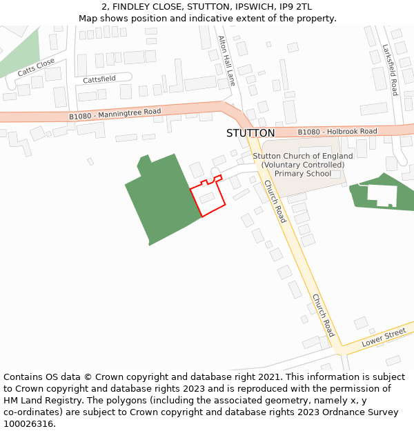 2, FINDLEY CLOSE, STUTTON, IPSWICH, IP9 2TL: Location map and indicative extent of plot