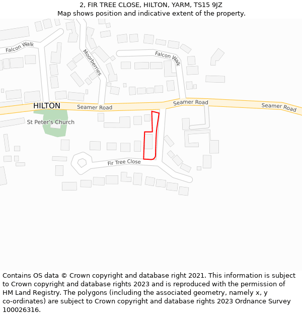 2, FIR TREE CLOSE, HILTON, YARM, TS15 9JZ: Location map and indicative extent of plot