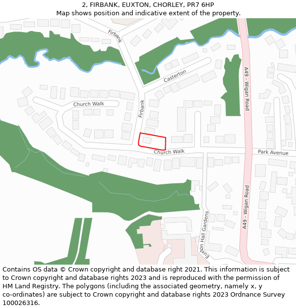 2, FIRBANK, EUXTON, CHORLEY, PR7 6HP: Location map and indicative extent of plot