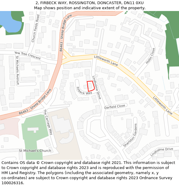 2, FIRBECK WAY, ROSSINGTON, DONCASTER, DN11 0XU: Location map and indicative extent of plot