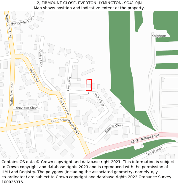 2, FIRMOUNT CLOSE, EVERTON, LYMINGTON, SO41 0JN: Location map and indicative extent of plot