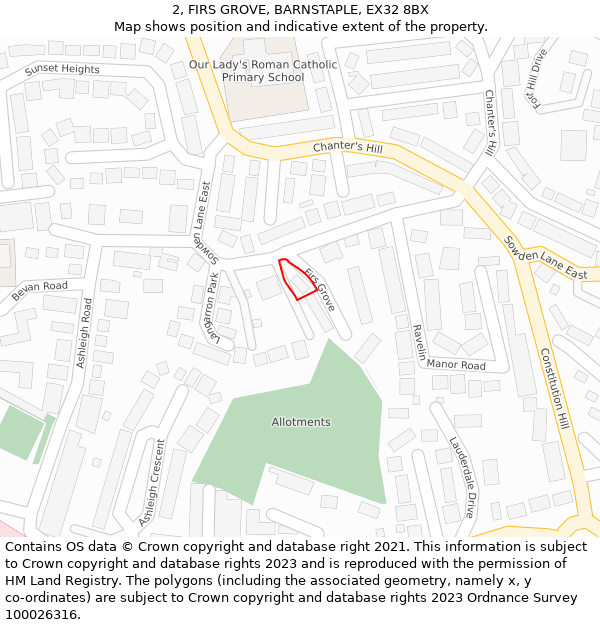 2, FIRS GROVE, BARNSTAPLE, EX32 8BX: Location map and indicative extent of plot