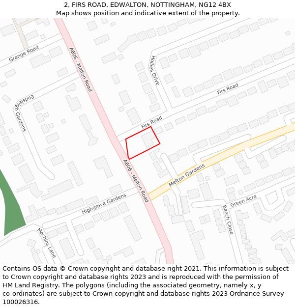 2, FIRS ROAD, EDWALTON, NOTTINGHAM, NG12 4BX: Location map and indicative extent of plot