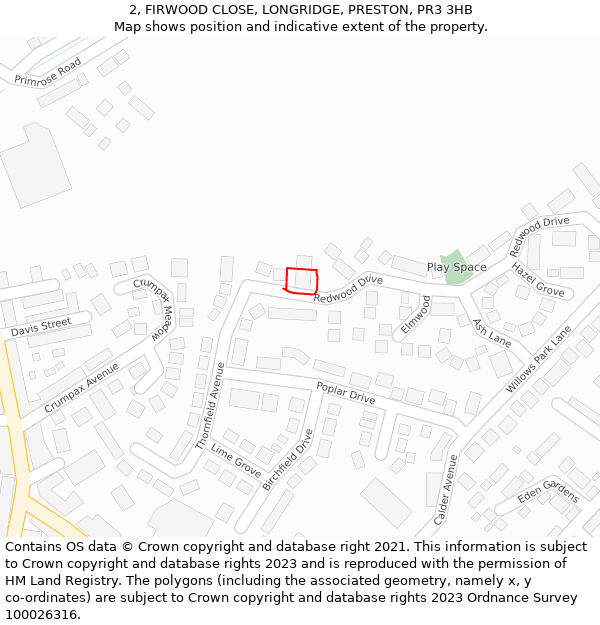 2, FIRWOOD CLOSE, LONGRIDGE, PRESTON, PR3 3HB: Location map and indicative extent of plot