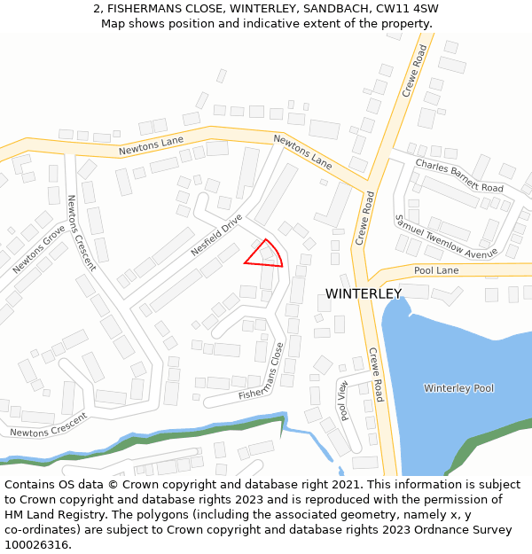 2, FISHERMANS CLOSE, WINTERLEY, SANDBACH, CW11 4SW: Location map and indicative extent of plot