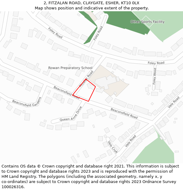 2, FITZALAN ROAD, CLAYGATE, ESHER, KT10 0LX: Location map and indicative extent of plot
