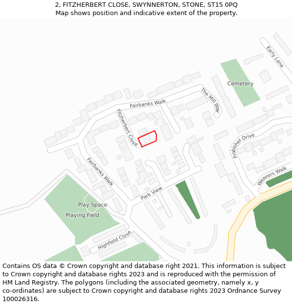 2, FITZHERBERT CLOSE, SWYNNERTON, STONE, ST15 0PQ: Location map and indicative extent of plot