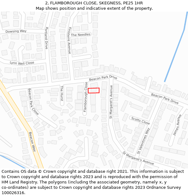 2, FLAMBOROUGH CLOSE, SKEGNESS, PE25 1HR: Location map and indicative extent of plot