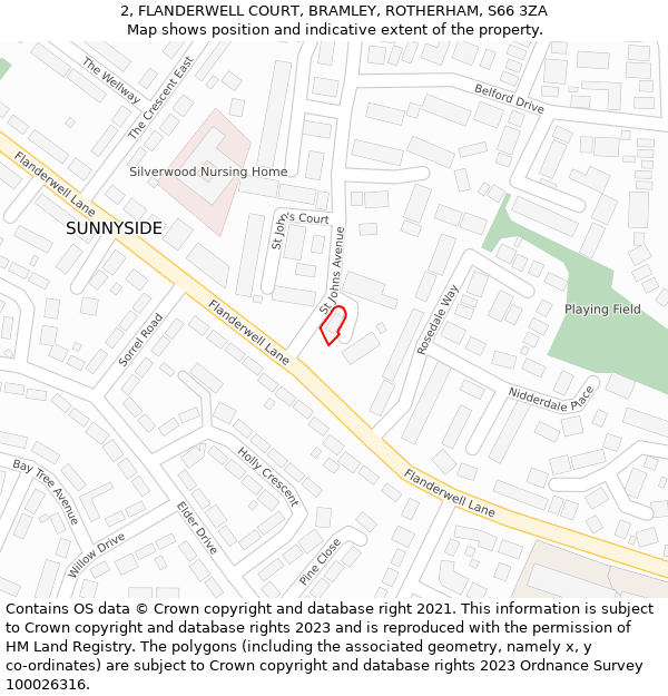 2, FLANDERWELL COURT, BRAMLEY, ROTHERHAM, S66 3ZA: Location map and indicative extent of plot