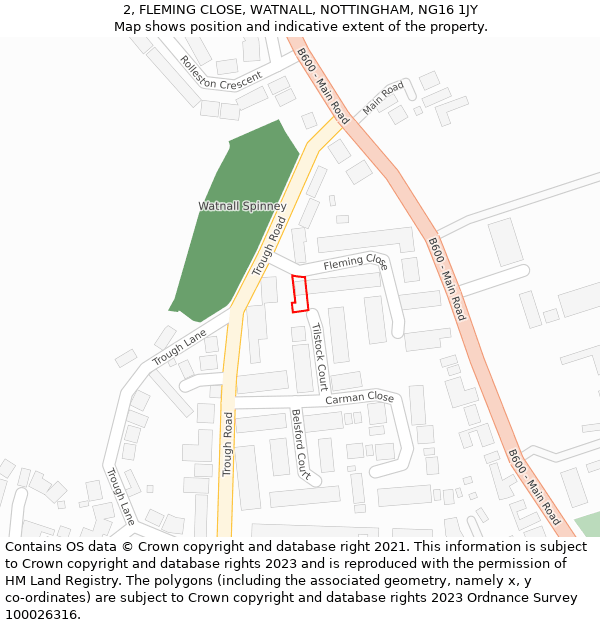 2, FLEMING CLOSE, WATNALL, NOTTINGHAM, NG16 1JY: Location map and indicative extent of plot