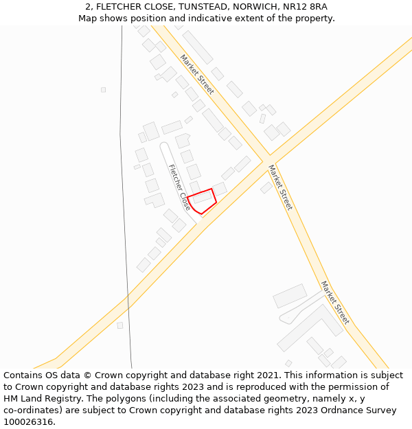 2, FLETCHER CLOSE, TUNSTEAD, NORWICH, NR12 8RA: Location map and indicative extent of plot