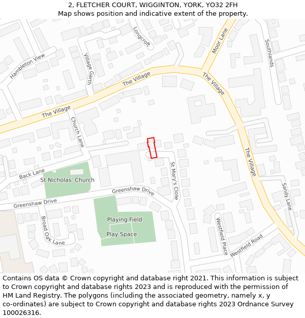 2, FLETCHER COURT, WIGGINTON, YORK, YO32 2FH: Location map and indicative extent of plot