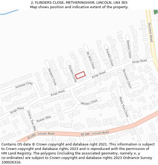 2, FLINDERS CLOSE, METHERINGHAM, LINCOLN, LN4 3ES: Location map and indicative extent of plot