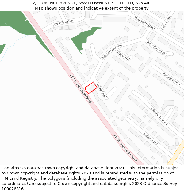 2, FLORENCE AVENUE, SWALLOWNEST, SHEFFIELD, S26 4RL: Location map and indicative extent of plot