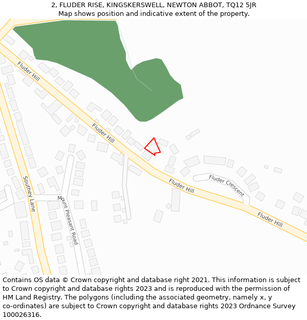 2, FLUDER RISE, KINGSKERSWELL, NEWTON ABBOT, TQ12 5JR: Location map and indicative extent of plot