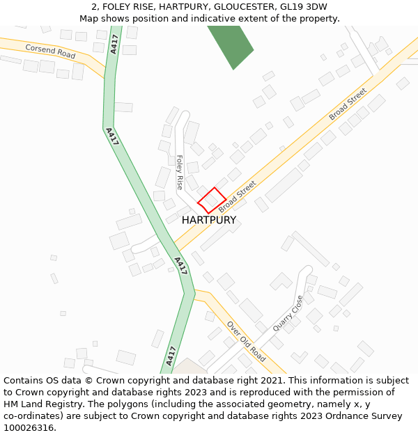 2, FOLEY RISE, HARTPURY, GLOUCESTER, GL19 3DW: Location map and indicative extent of plot