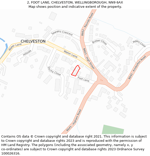 2, FOOT LANE, CHELVESTON, WELLINGBOROUGH, NN9 6AX: Location map and indicative extent of plot