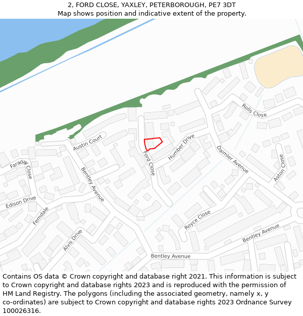 2, FORD CLOSE, YAXLEY, PETERBOROUGH, PE7 3DT: Location map and indicative extent of plot