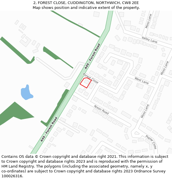 2, FOREST CLOSE, CUDDINGTON, NORTHWICH, CW8 2EE: Location map and indicative extent of plot