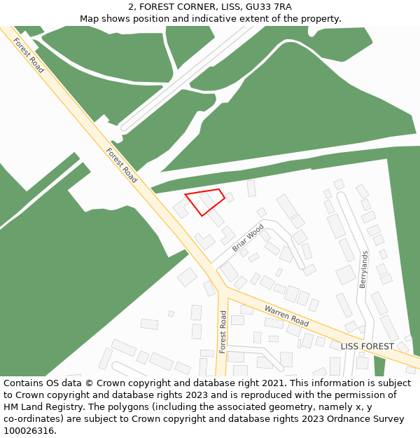 2, FOREST CORNER, LISS, GU33 7RA: Location map and indicative extent of plot