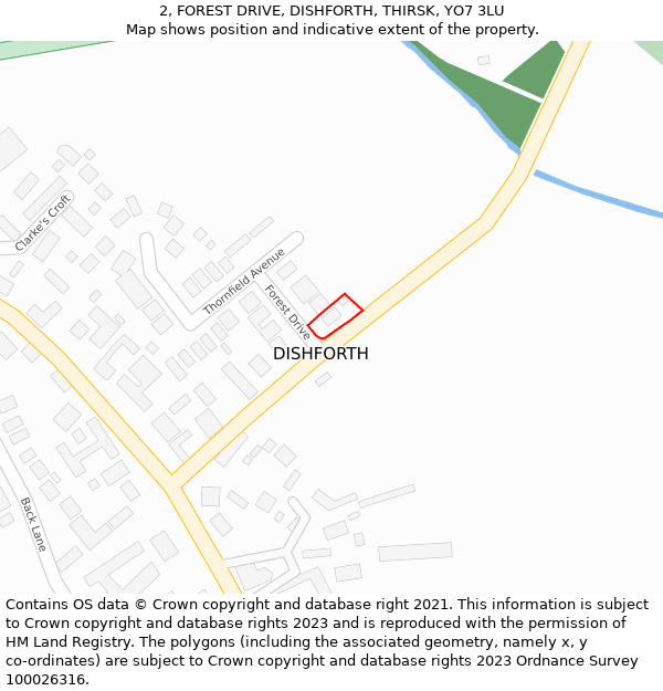 2, FOREST DRIVE, DISHFORTH, THIRSK, YO7 3LU: Location map and indicative extent of plot