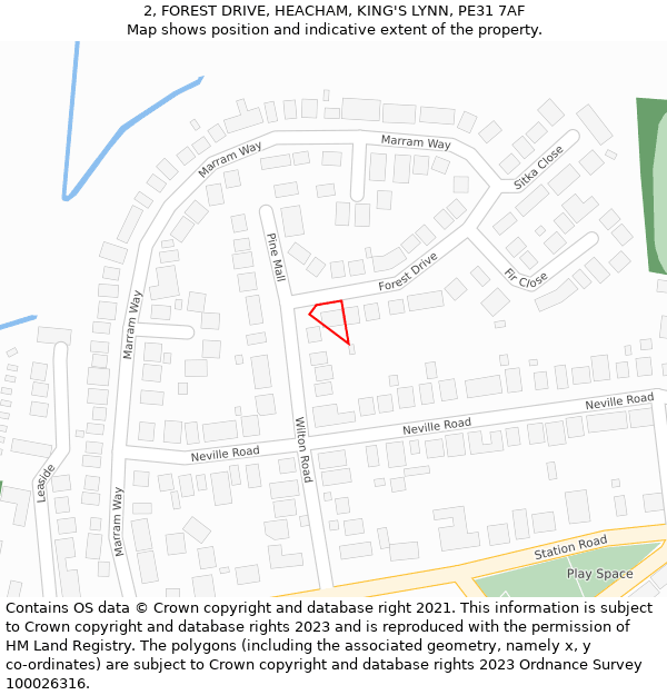 2, FOREST DRIVE, HEACHAM, KING'S LYNN, PE31 7AF: Location map and indicative extent of plot
