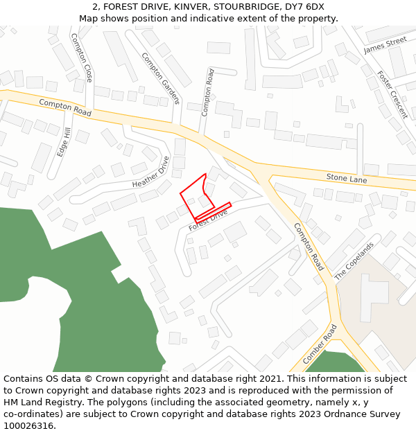 2, FOREST DRIVE, KINVER, STOURBRIDGE, DY7 6DX: Location map and indicative extent of plot