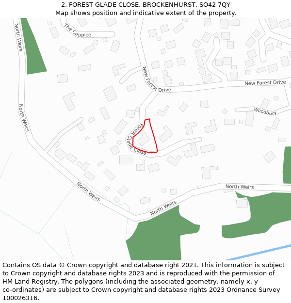 2, FOREST GLADE CLOSE, BROCKENHURST, SO42 7QY: Location map and indicative extent of plot