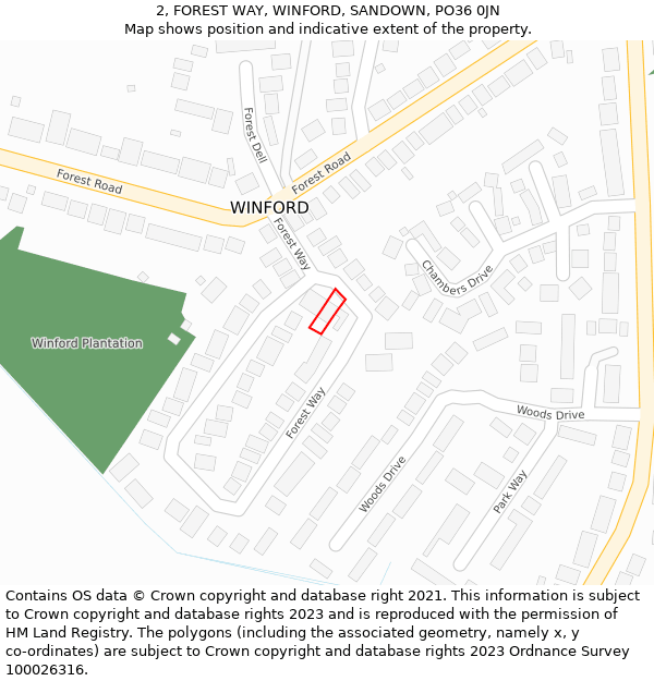 2, FOREST WAY, WINFORD, SANDOWN, PO36 0JN: Location map and indicative extent of plot