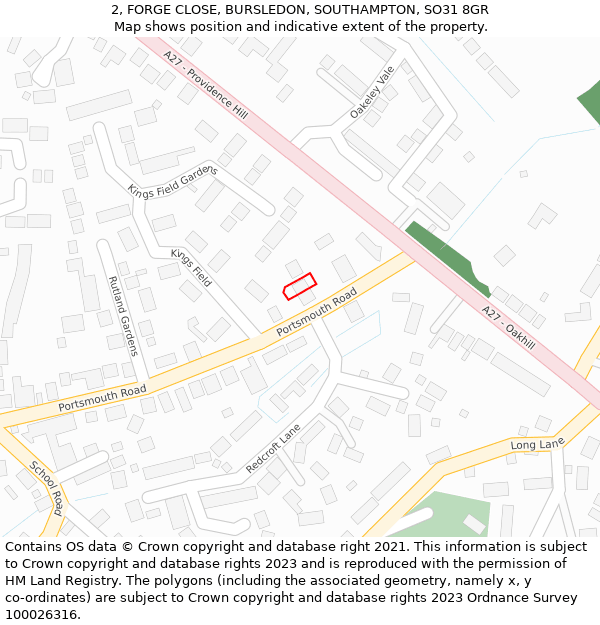 2, FORGE CLOSE, BURSLEDON, SOUTHAMPTON, SO31 8GR: Location map and indicative extent of plot