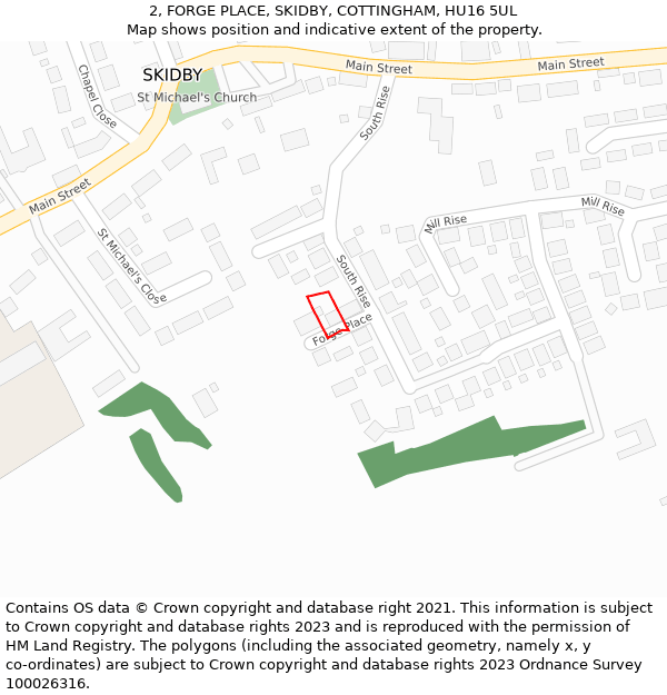 2, FORGE PLACE, SKIDBY, COTTINGHAM, HU16 5UL: Location map and indicative extent of plot