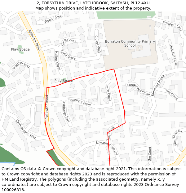 2, FORSYTHIA DRIVE, LATCHBROOK, SALTASH, PL12 4XU: Location map and indicative extent of plot