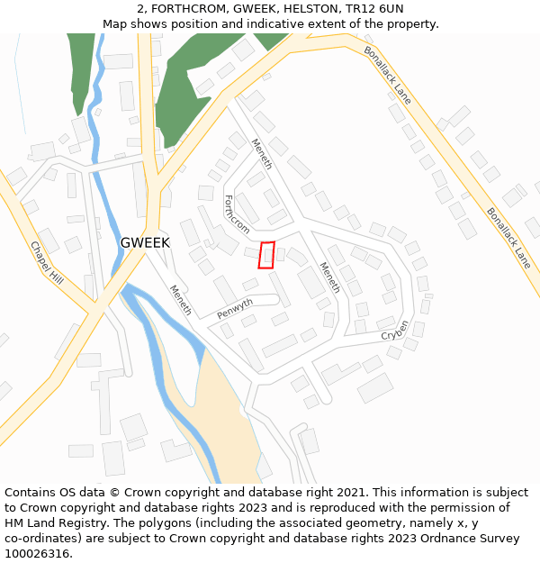 2, FORTHCROM, GWEEK, HELSTON, TR12 6UN: Location map and indicative extent of plot