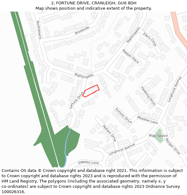 2, FORTUNE DRIVE, CRANLEIGH, GU6 8DH: Location map and indicative extent of plot