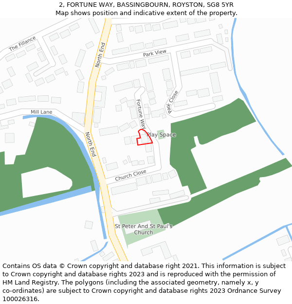 2, FORTUNE WAY, BASSINGBOURN, ROYSTON, SG8 5YR: Location map and indicative extent of plot