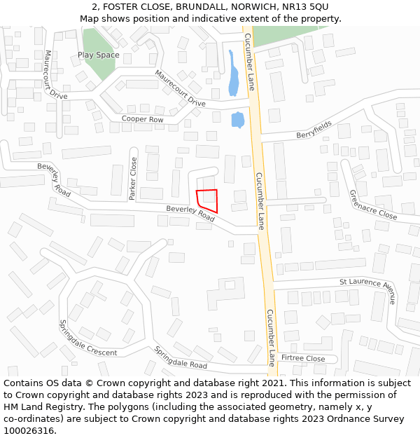 2, FOSTER CLOSE, BRUNDALL, NORWICH, NR13 5QU: Location map and indicative extent of plot