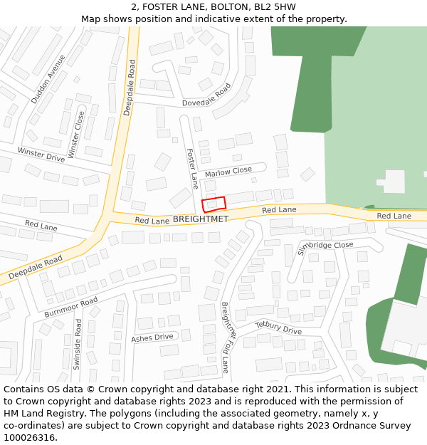 2, FOSTER LANE, BOLTON, BL2 5HW: Location map and indicative extent of plot